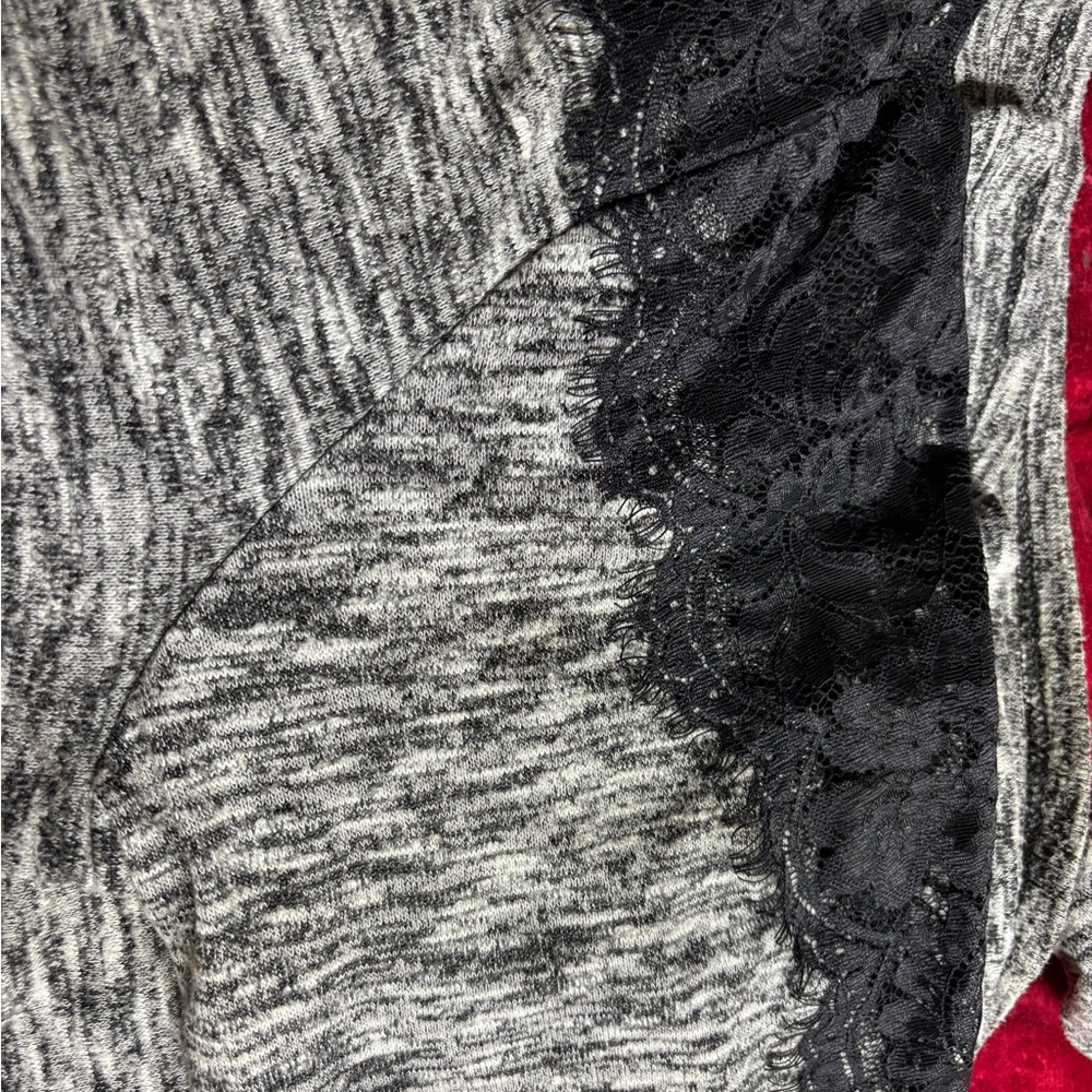 Gray and Black Lace Detail Top